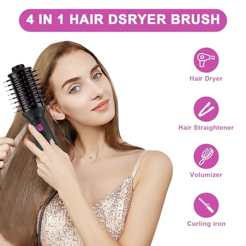 SHOSHE Black Pink Dual Voltage Mini Hair Dryer Brush with UK/EU Plug, All-in-One Volumizer & Styler
