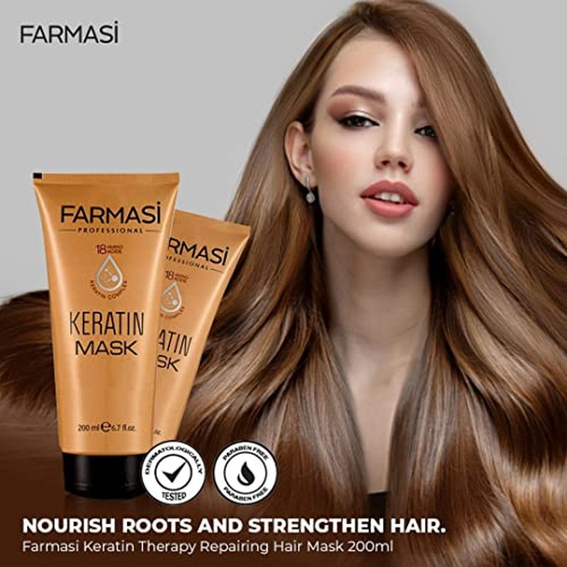 FARMASi Professional Keratin Therapy Repairing Hair Mask, Deep Repair & Moisture Care for Dry Damaged Color Treated Hair, Smoothness Shine Support, 6.7 fl oz
