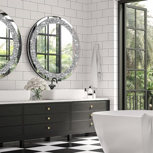 QMDECOR 28x28 Inch Round Wall Mirror with Crystal Diamond Accents - Silver Home Decor Variation of THIS listing