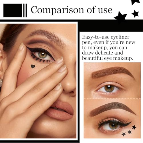 Double Side Liquid Winged Eyeliner Stamp,Smudge Proof Waterproof Eyeliner Pen Set,Long-Lasting Eye Liner Face Makeup,Star Flowers Hearts Triangle Black Eyeliner Stamp Pencil£¨5PCS£© A