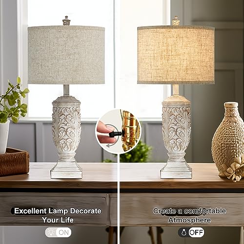 Fullarge 27.5-inch Cream/Oatmeal Farmhouse Table Lamps Set of 2 with USB Ports