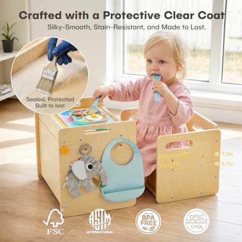 STEPLAY Montessori Adjustable Table & Chair Set for 1-3 Years – With Storage Box, Mat & Log Variation