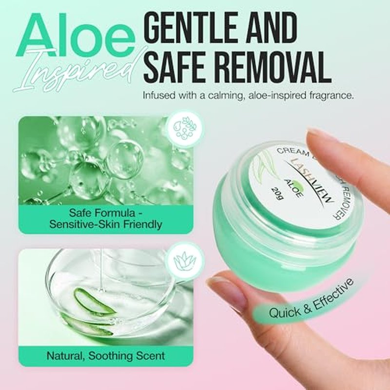 LASHVIEW Eyelash Extension Remover Cream Gentle Aloe Vera Formula, Lash Removal Kit with Eye Patches & Cotton Swabs(20g)
