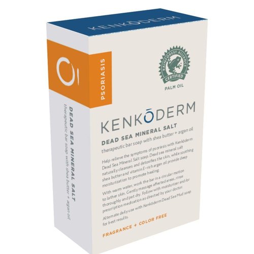 Kenkoderm Psoriasis Mineral Salt Soap with Argan Oil & Shea Butter, 4.25 oz, 4 Bars, Dermatologist Developed Skin Care for Soothing & Moisturizing Psoriasis, Eczema & Rosacea, Fragrance & Color Free