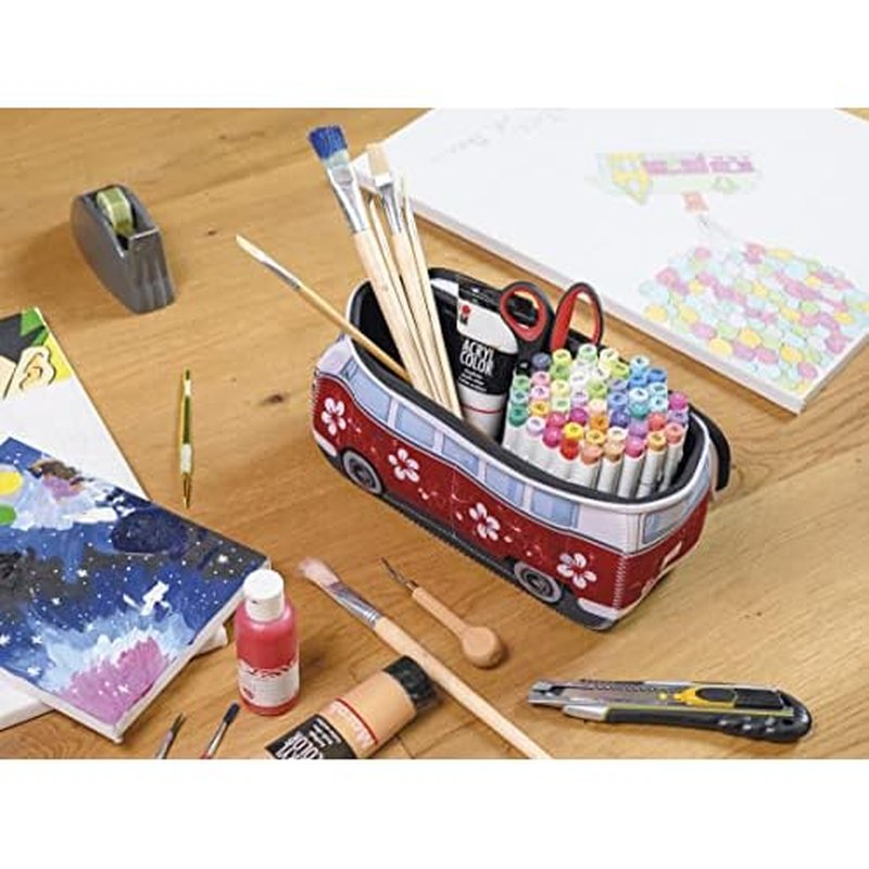 BRISA VW Collection - Volkswagen Neoprene Universal Makeup Cosmetics Toiletry Travel Pharmacy Bag in T1 Bus Design (Hibiscus/Red) (Small (9.1 x 4.3 x 3.1 inches))