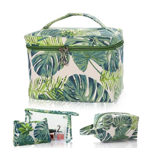 Makeup Bag 4 Pcs Cosmetic Bag Set Portable Travel Cosmetic Bag Multifunction Organizer Storage Bag Toiletry Bag forWomen and Girls (GREEN2)