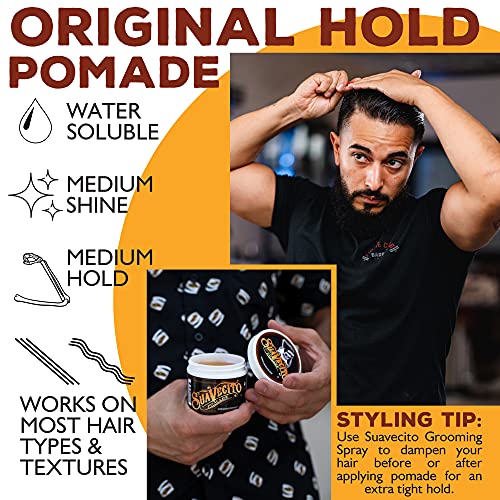 Suavecito Pomade Firme (Strong) Hold 4 oz, 1 Pack - Pomade For Men - Medium Shine Water Based Wax Like Flake Free Hair Gel - Easy To Wash Out - All Day Hold For All Hair Styles
