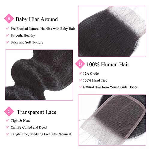 4x4 Transparent HD Lace Closure - Body Wave 16 Inch Virgin Human Hair