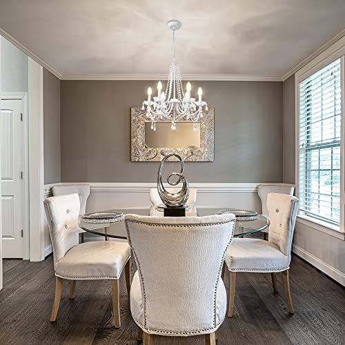 LynPon White Crystal Chandelier with 6 Lights - Adjustable 59" Chain, E12 Bulbs Included for Bedroom, Dining Room, Living Room