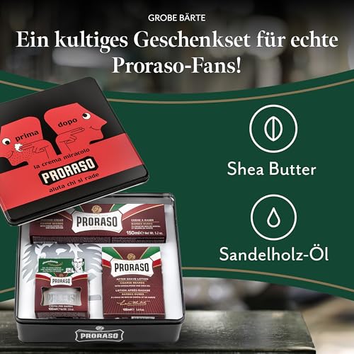 Proraso Shaving Kit Vintage Tin | Pre-Shave, Shaving Cream & After Balm for Thick Beards
