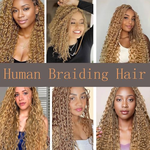 Blonde Human Braiding Hair Extensions - Deep Wave Boho 3 Bundles 18 Inch