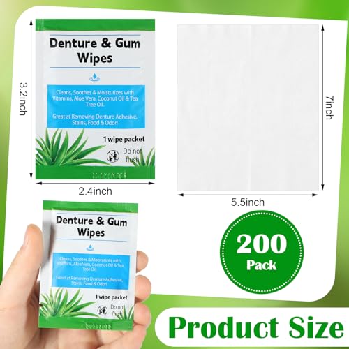 Denture Cleaning Wipes - 200 Count, Remove Adhesives, Food Debris & Odors - Classic