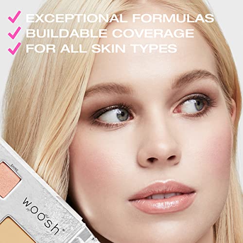 Woosh Beauty, The Fold Out Face Palette w/Secret Brush, Travel, All in One Neutral Cream & Powder Kit, 4 in 1 Nested Makeup Brush (#1 Light)