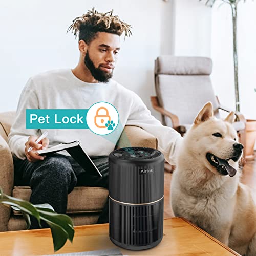 Black Air Purifier for Home Bedroom Office with HEPA Filter & Fragrance Sponge