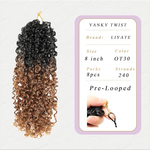 8 Inch Yanky Twist Crochet Hair for Black Women - 8 Packs OT30