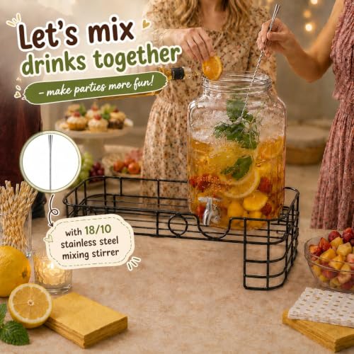 Kikcoin 2 Gallon Glass Drink Dispensers with Stand – 2 Pack
