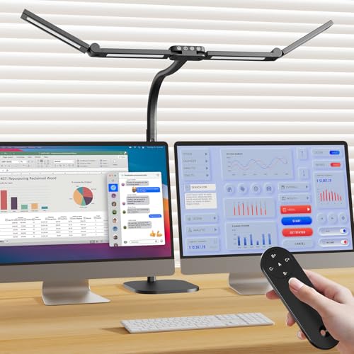 Omorepa Black 4-Light LED Desk Lamp with Adjustable Gooseneck & Base, Bright Overhead Task Lighting for Home Office & Reading