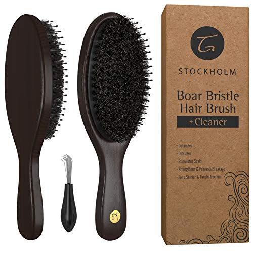 Cherry Wood Boar & Nylon Bristle Hair Brush for Men & Women - Natural Finish