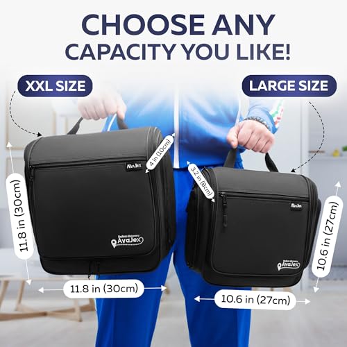 XXL Jet Black Hanging Travel Toiletry Bag for Men & Women - Waterproof with 19 Compartments