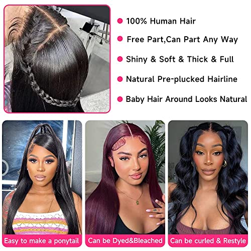 30 Inch Human Hair Lace Front Wig - Straight 13x4 HD Transparent Frontal, Pre Plucked with Baby Hair, 200 Density