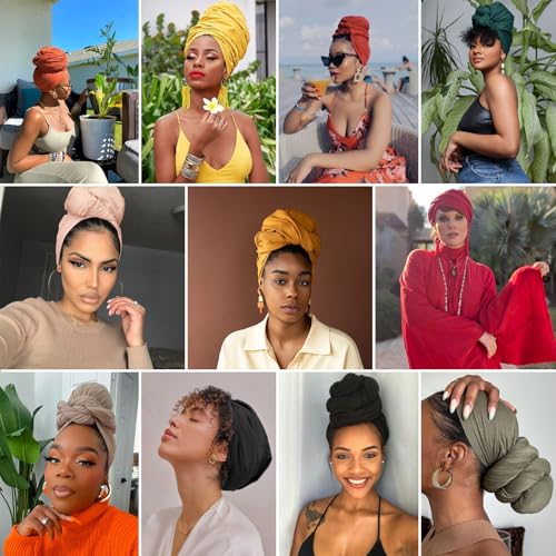 Y6 Black, Army Green, Camel, Turmeric, Coffee, White Head Wrap Set - Soft Breathable Turbans for Women