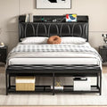 VECELO Full Size Platform Bed Frame with Upholstered Headboard & Storage Bench, Black