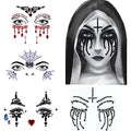 Halloween Face Gems Jewels,Day of the Dead Skull Spider Web Clown Rhinestone Face Tattoo Stickers for Men Women Kids Halloween Cosplay Makeup