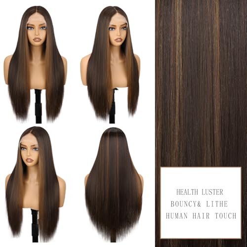 Women’s 26-Inch Straight Lace Front Wig - Black Mix Brown Variant