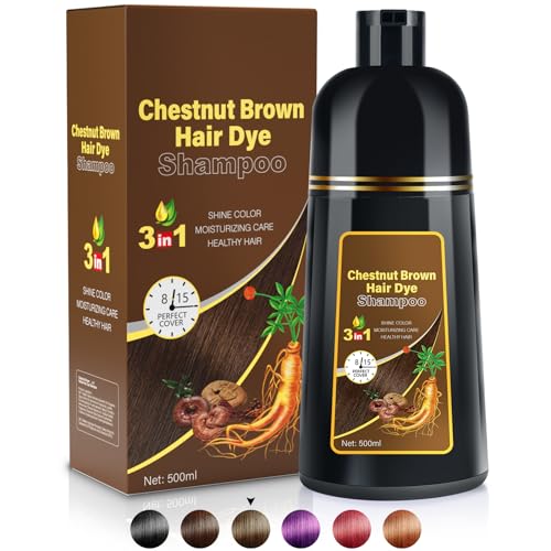 MOISTAR Chestnut Brown Hair Color Shampoo 3-in-1 Tinted Hair Dye for Gray Hair Coverage 500ML
