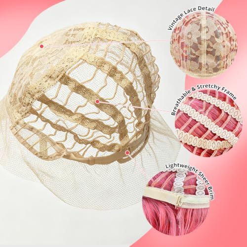 Sweetie Blush Pink Wavy Bob Wig with Bangs - Shoulder Length Synthetic Cosplay Hair (Soft Blush Pink)