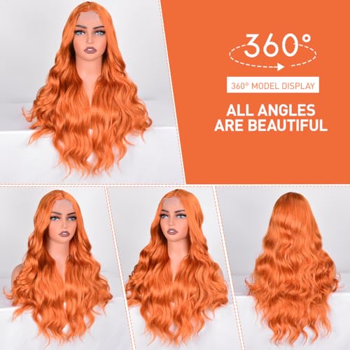 Vitorish 28 Inch Ginger Orange Wavy Lace Front Synthetic Wig for Women - Model 18C#