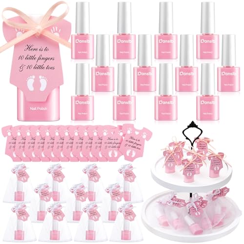 Pink Mini Nail Polish Set for Baby Shower Favors - 24 Pieces with Gift Bags & Ribbon - Pink Variation