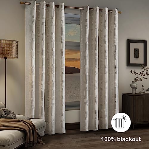 Beige & Silvery Geometric Blackout Curtains 52x96 Inches | Pack of 2 | Thermal Insulated Noise-Reducing Room Drapes for Bedroom & Living Room