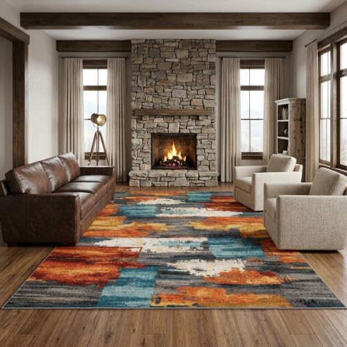 Teal and Burnt Orange Abstract Area Rug - 6' x 9' Variation BreezeRise