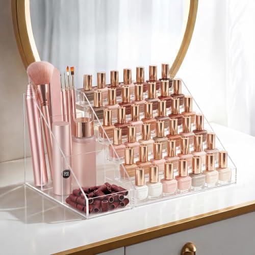 Clear 6-Tier Nail Polish Organizer with Nail Supplies Storage - 2 Pack