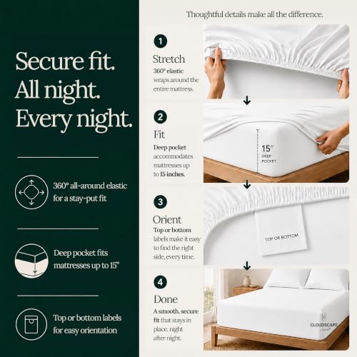 Egyptian Cotton King Sheets - Silky Sateen Bed Linen, Deep Pocket, White - Variation 01