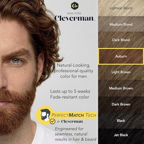 Reusable Men’s Hair & Beard Dye Kit - Auburn, Gray Coverage, No-Drip Cream