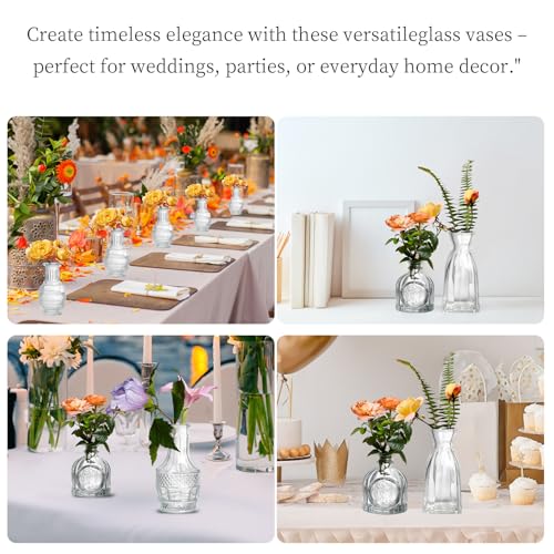 Clear Glass Bud Vases Set of 64 - Small Vintage Mini Flower Vases for Centerpieces
