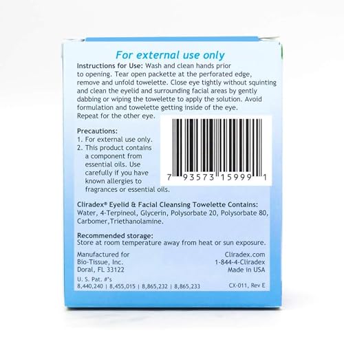 Towelettes - Natural Face, Eyelash & Eyelid Cleanser - Wipes for Demodex, Blepharitis, Mgd and Red Irritated Eye Lid - Tea Tree Oil Extract.
