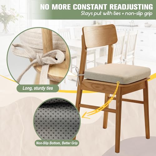 Kingphenix Beige Chair Cushions Set of 6 - 2.5 Inch Thick Dining Seat Pads