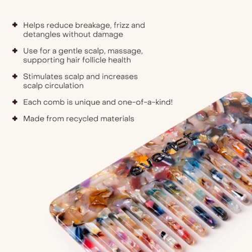 Everist Confetti Comb - Recycled Wide Tooth Hair Comb for All Hair Types - Confetti Variation