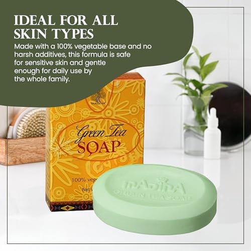 Madina Green Tea & Vitamin E Soap Bar ? Antioxidant, Moisturizing, Hydrating, Skin Rejuvenating, Gentle Daily Cleanser, Vegetable-Based, For All Skin Types, 6 Pack (3.5 oz Each)