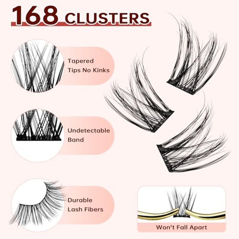 Lash Extension Kit, Medium Dense Faux Mink 8?14mm with More Short Clusters, Natural Styled Clusters, Sculpted Yet Flowy Design, Individual Lashes, Waterproof Bond & Seal, Tweezers & Remover