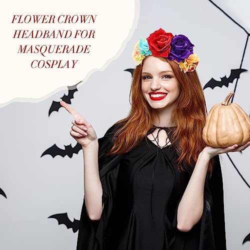 6 Pcs Mexican Fiesta Flower Crown Headbands for Women - Colorful & Elegant