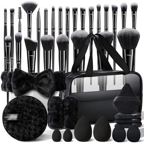 Black Makeup Brush Set 40Pcs Professional Cosmetic Tools with Case - Variation: 92K