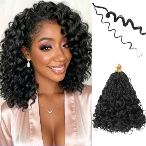 Pre-Looped Short Curly Crochet Hair 8 Packs 120 Strands - Natural Black 10 Inch - Boho Box Braids