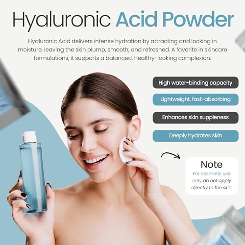 Pure Hyaluronic Acid Powder (0.52 oz. / 15 Grams) 1800 kDa+ for Skin Cosmetic Grade, Hyaluronic Acid High Molecular Weight Powder, DIY Hyaluronic Acid Serums