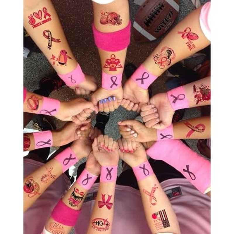 152 Pieces Tackle Breast Cancer Awareness Temporary Tattoos Stickers,20 Sheets Pink Out Football Breast Cancer Awareness Themed Tattoos Stickers Party Decoration Supplies favors for Kids Adults