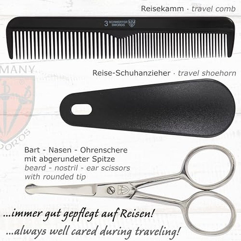 3 Swords Germany ? brand quality 10 piece manicure pedicure grooming kit set for nail care tweezers file clipper, Made by 3 Swords (BLACK - GENUINE LEATHER)