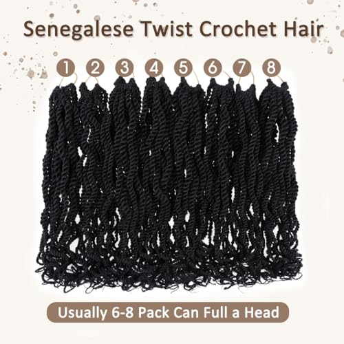 12 Inch Wavy Senegalese Twist Crochet Hair 8 Pack 1B# Synthetic Pre-Looped